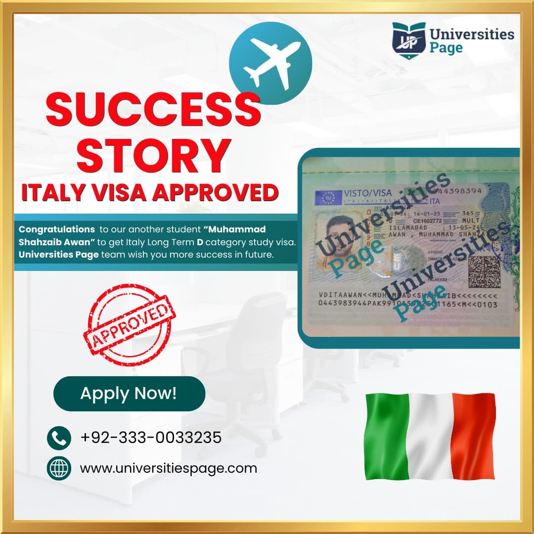 Success Story for Italy study visa by Universities page visa consultant in pakistan
