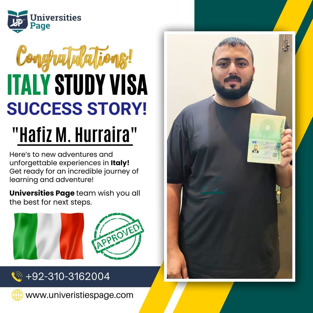 Success Story for Italy study visa by Universities page visa consultant in pakistan