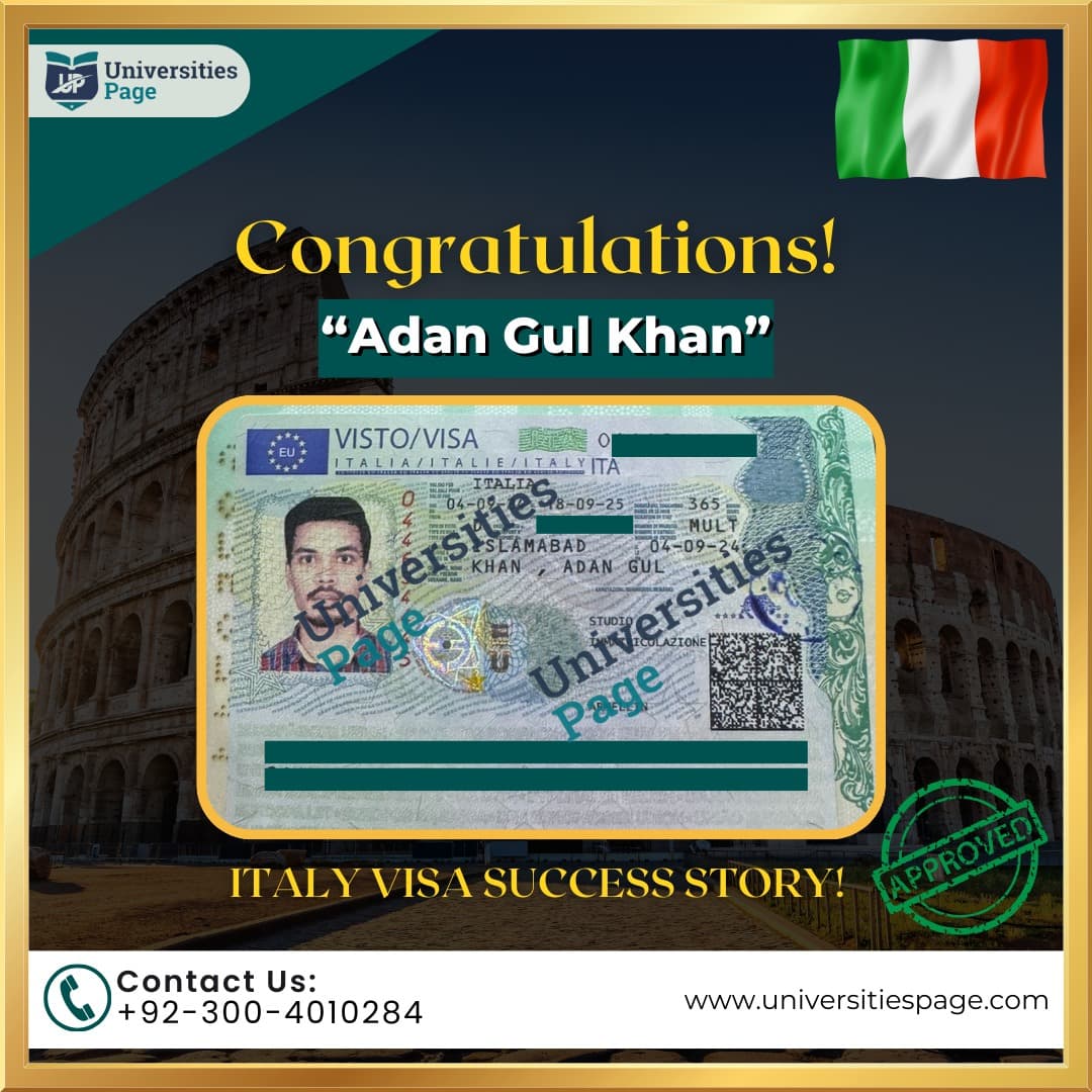 Success Story for Italy study visa by Universities page visa consultant in pakistan