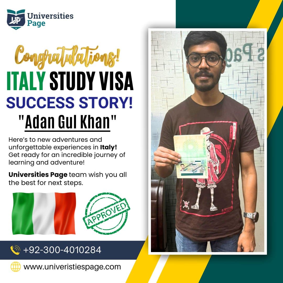 Success Story for Italy study visa by Universities page visa consultant in pakistan