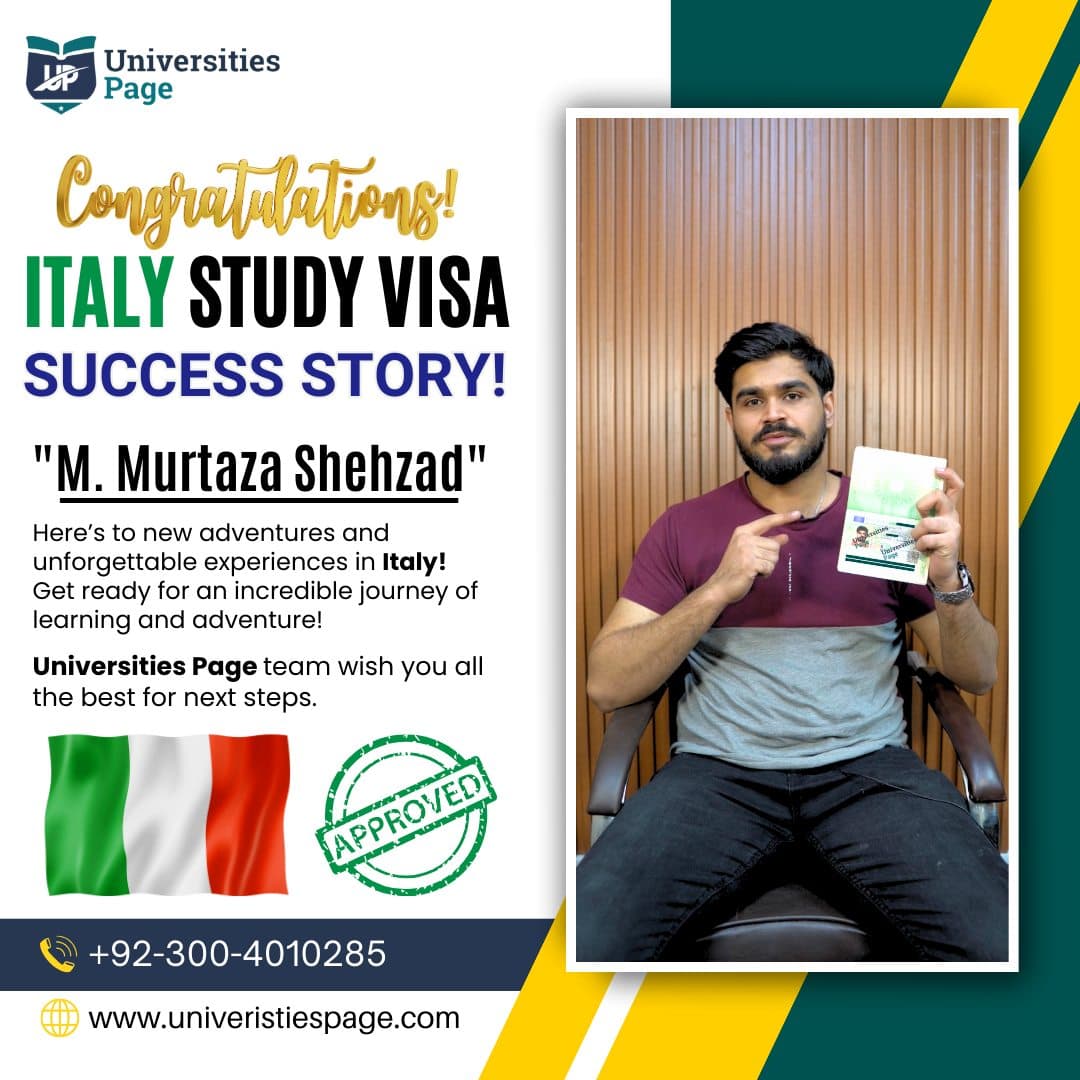 Success Story for Italy study visa by Universities page visa consultant in pakistan