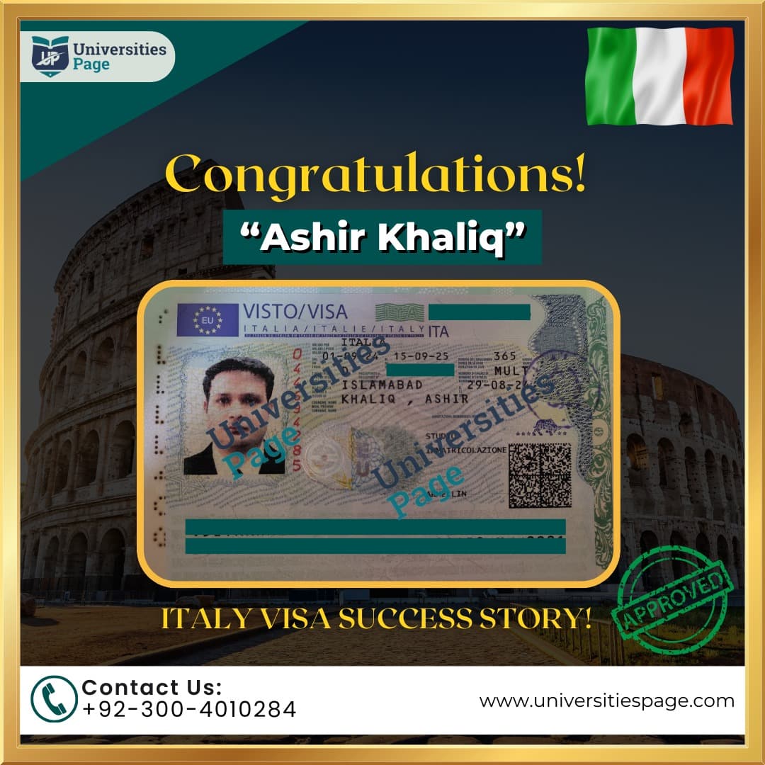 Success Story for Italy study visa by Universities page visa consultant in pakistan