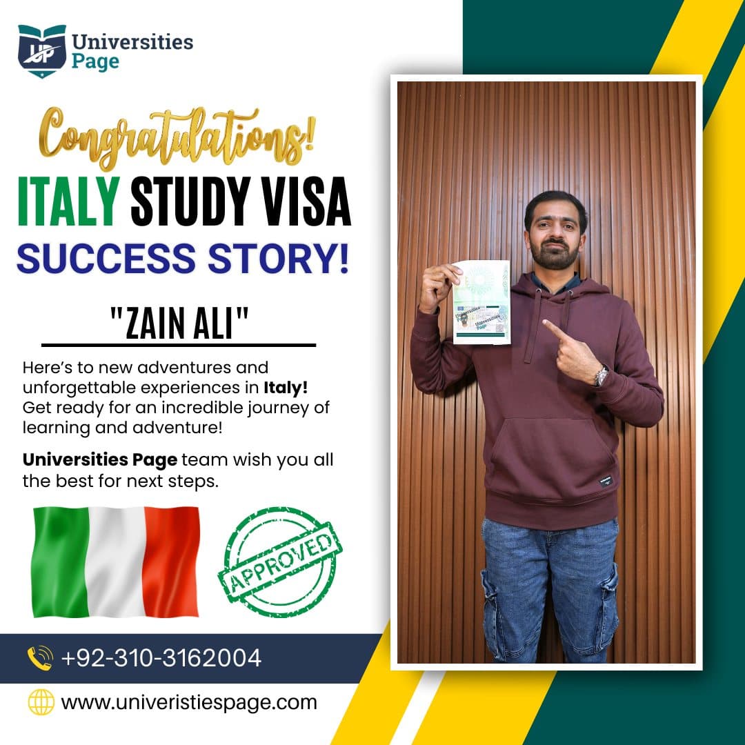 Success Story for Italy study visa by Universities page visa consultant in pakistan
