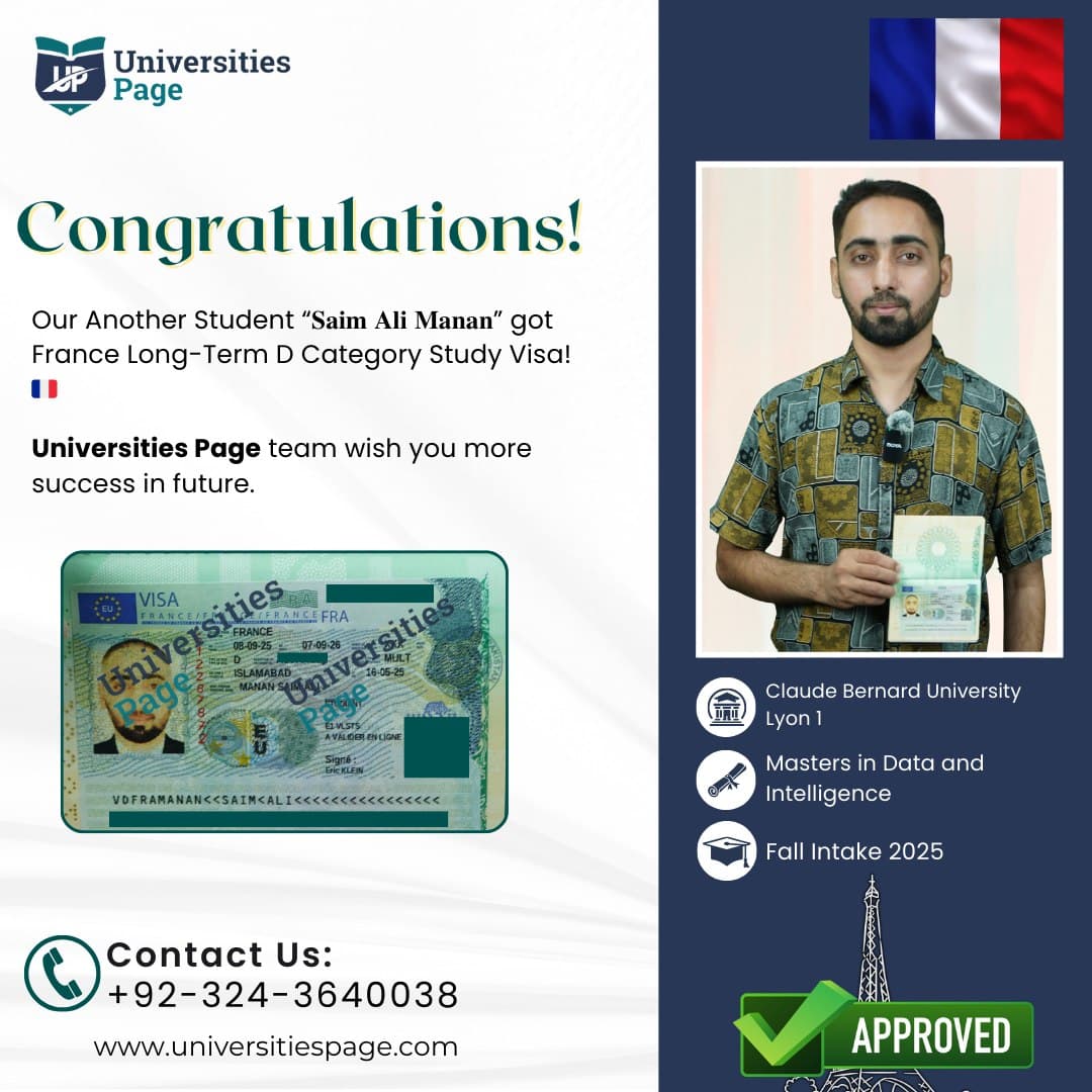 Success Story for France visa by Universities page visa consultant in pakistan