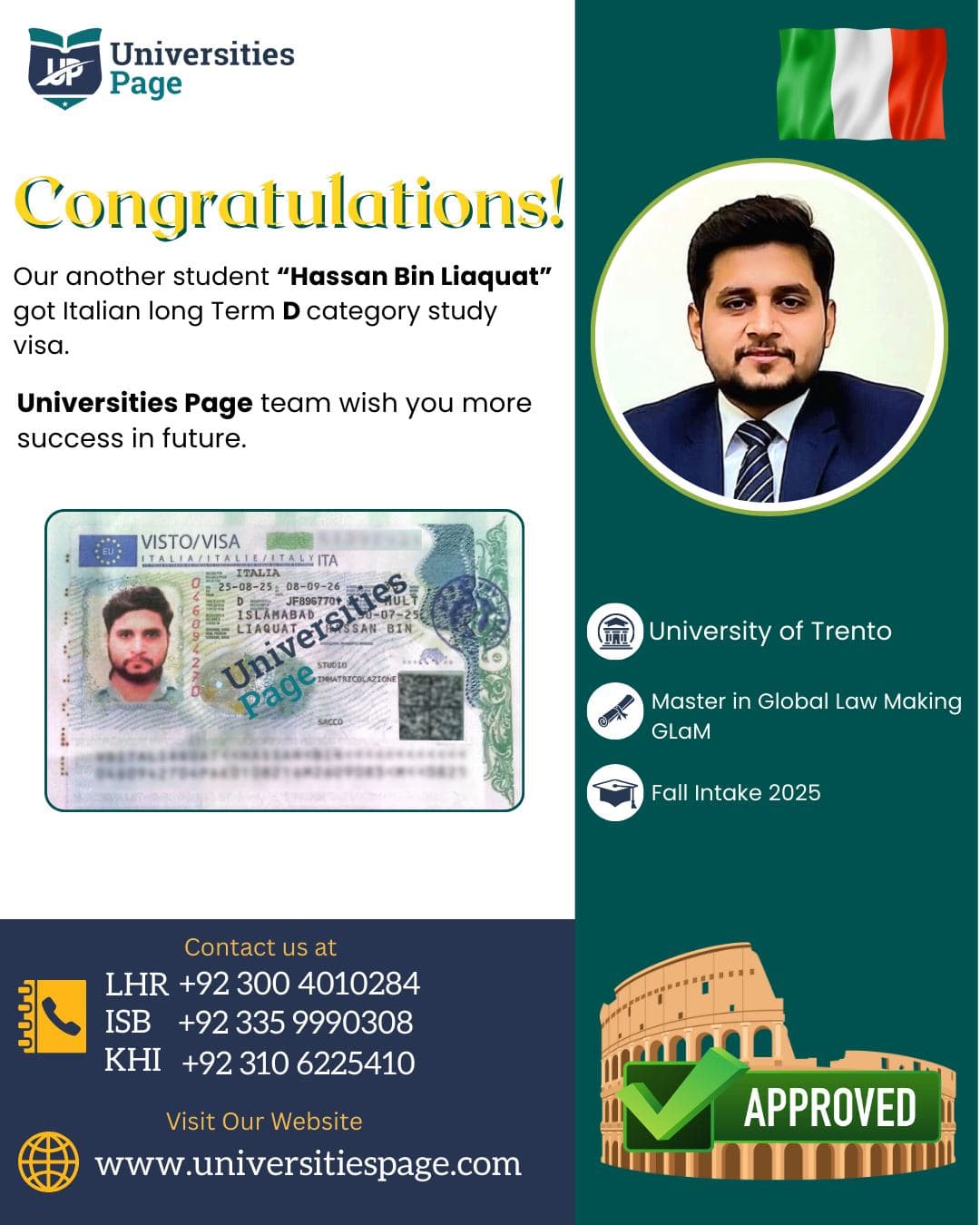 Success Story for Italy study visa