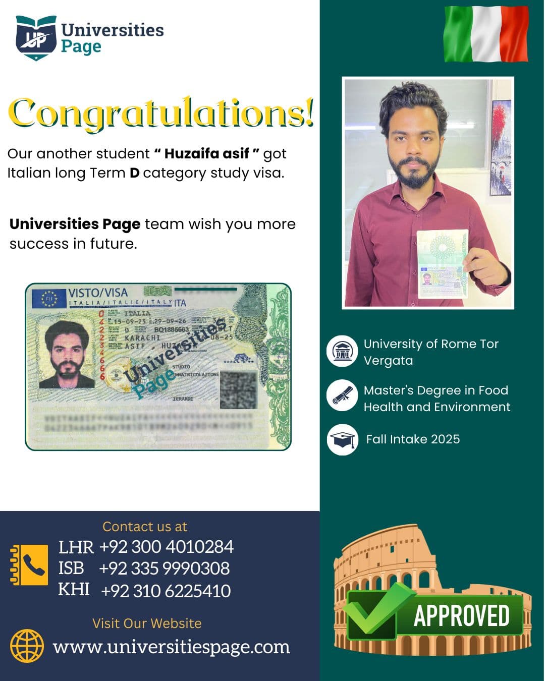 Success Story for Italy study visa